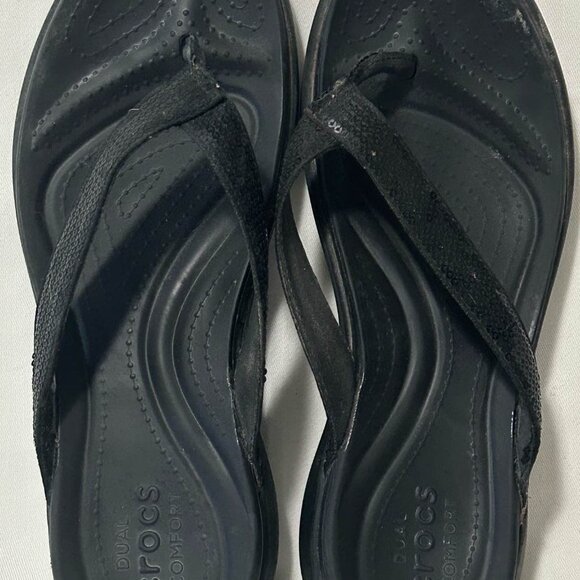 Crocs Dual Comfort Women’s Black Flip Flop Sandals - Picture 1 of 4